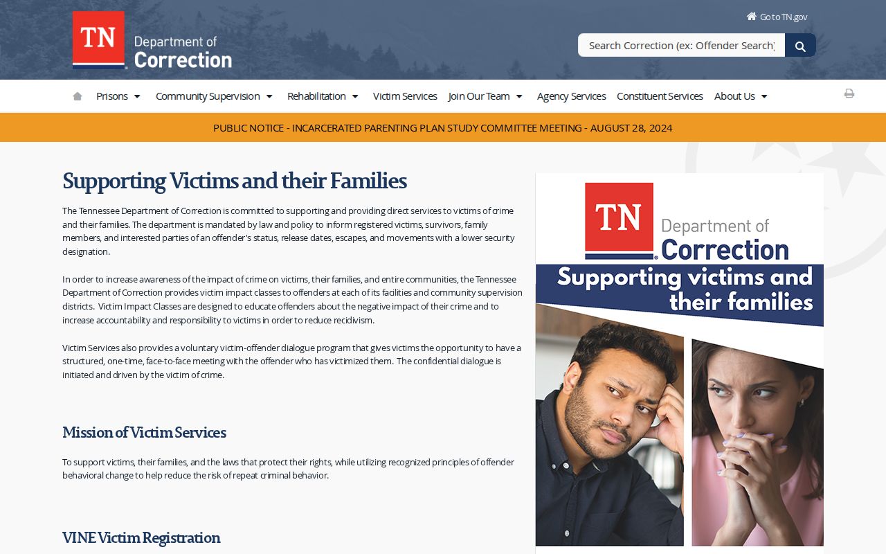 Tennessee custody notification instructions for Warren County users