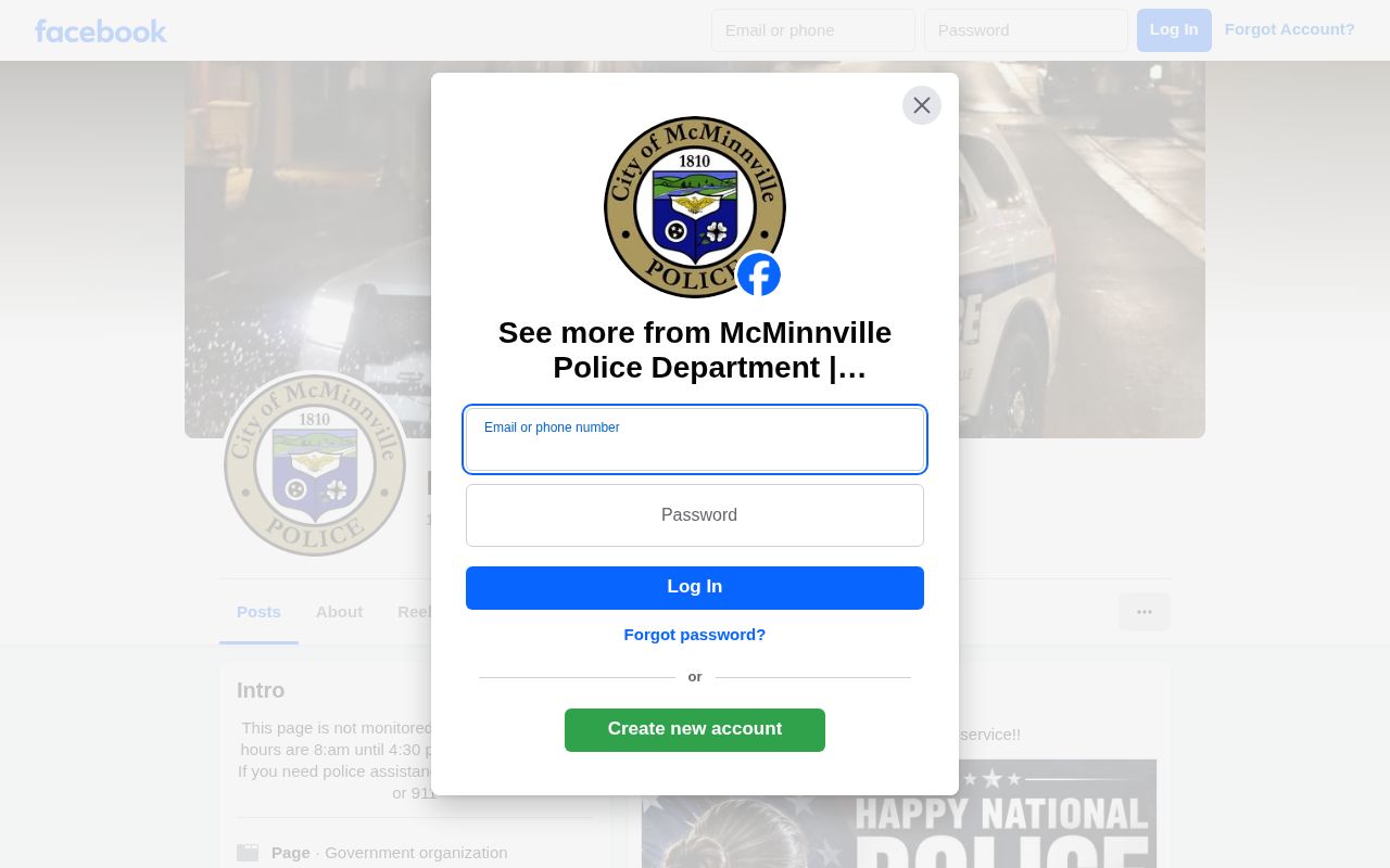 Official McMinnville Police social page for arrest announcements