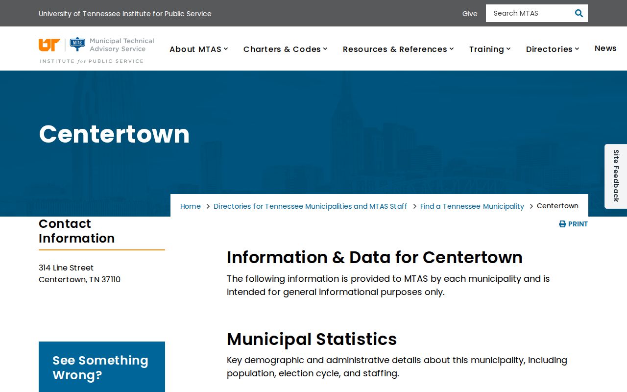 Centertown municipal directory and Warren County arrest jurisdiction source